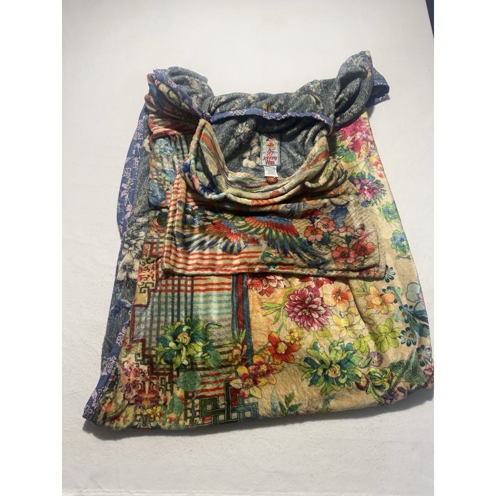 Johnny Was Blanket Travel Designer Multicolor Reversible EUC